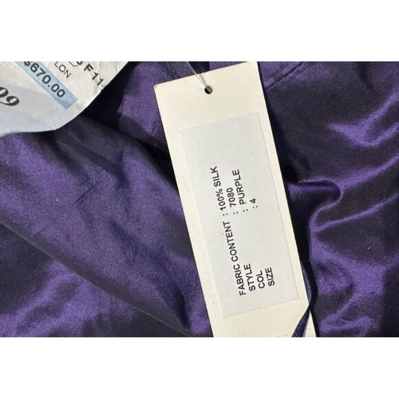 Teri Jon Rickie Freeman Women’s 100% Silk Gown Ruffle Train Dress Purple Size 4 - Picture 9 of 10